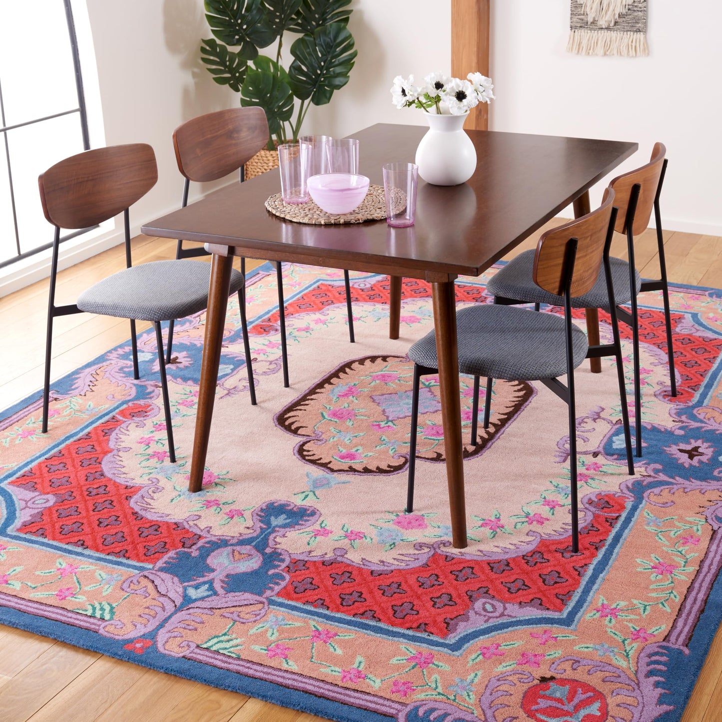 SAFAVIEH Area Rug 8x10 - Bellagio Collection - Large - Ivory & Pink, Handmade Wool, Medallion Design, Ideal for Living Room, Bedroom, Office, Dining Space (BLG535A)