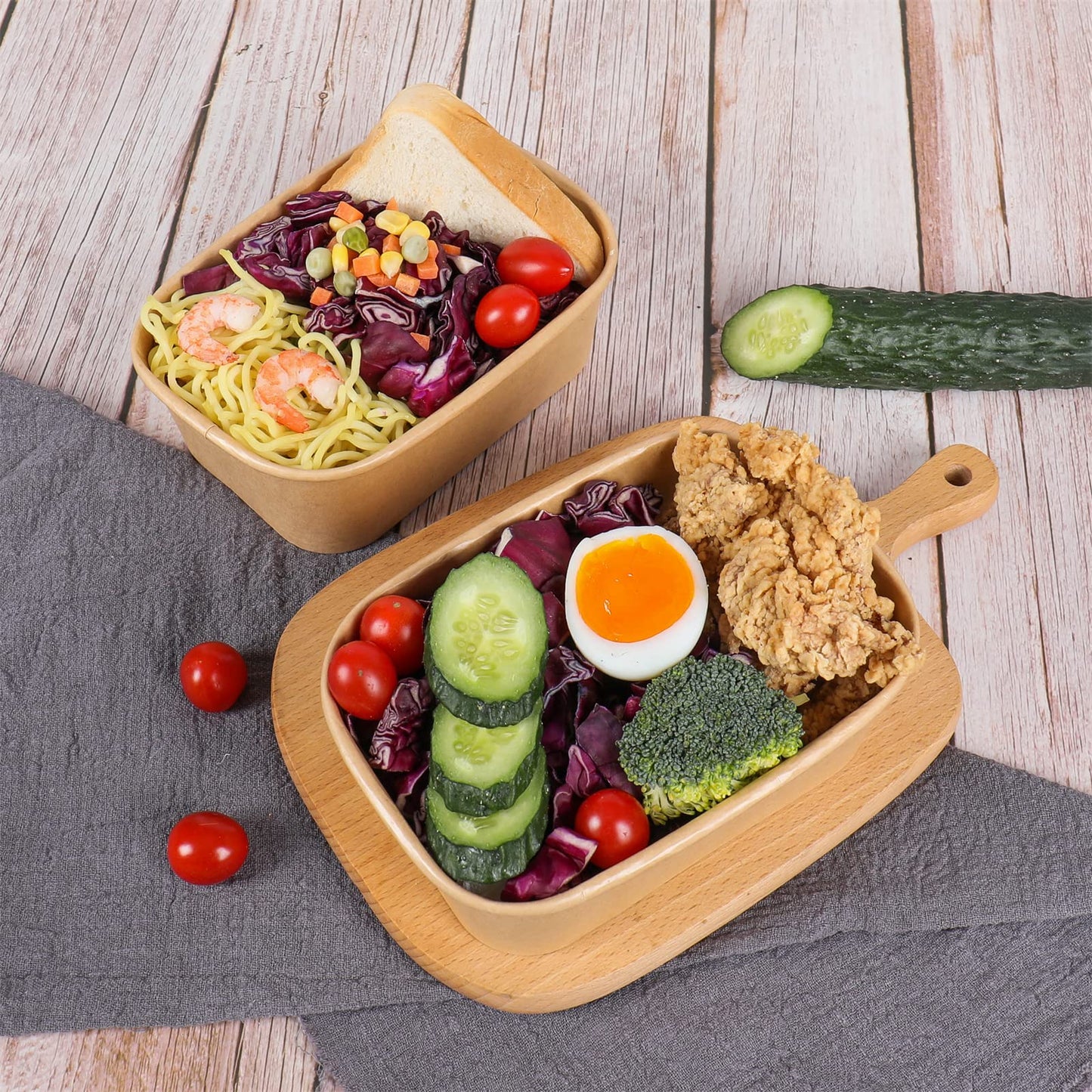 JAYEEY 25 oz Disposable Kraft paper bowls with lids, Rectangle Food containers Soup Bowls Party Supplies Treat Bowls 50 Pack
