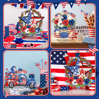 Frienda 3 Pcs 4th of July Diamond Art Patriotic Table Centerpieces Independence Day Diamond Table Decorations Red White Blue Tabletop Decor United States 250th Anniversary Home Decor