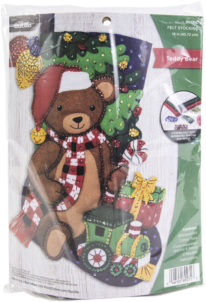 Bucilla 89231E Felt Applique Christmas Stocking Kit, 18", Teddy Bear