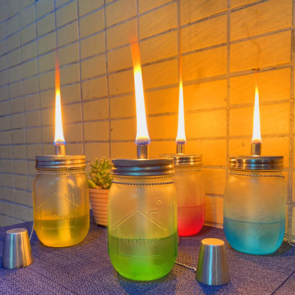 Yitee Mason Jar Tabletop Torch Kits,4 Pack Longlife Fiberglass Wicks,Stainless Steel Mason Jar Lids Caps Included,Outdoor Deck Oil Lamp Torch,Patio Xmas Decor