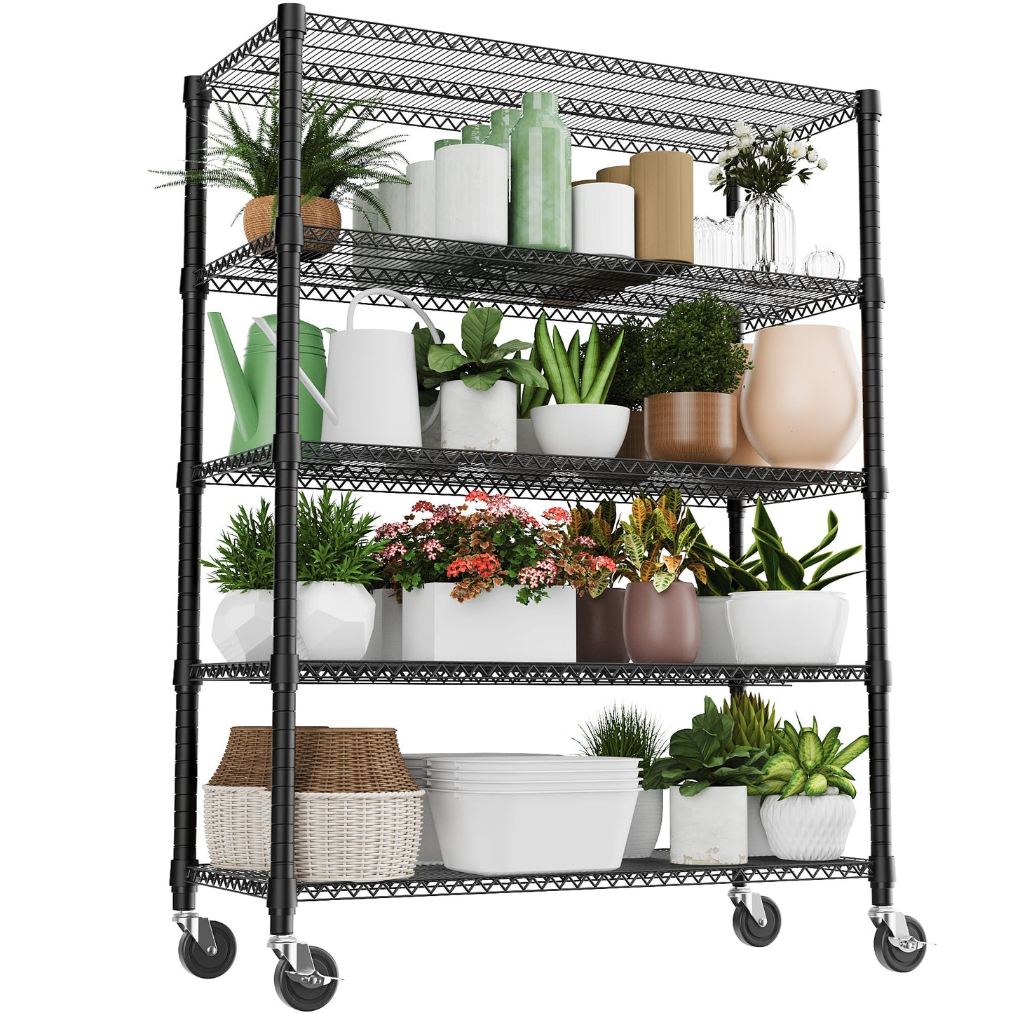 M MZG 3300LBS 53.1" W 5 Tiers Shelf Steel Storage Shelving Utility Shelving Unit Steel Organizer Wire Rack for Home,Kitchen,Office,Garage Black 23.6" D x 53.1" W x 73.6" H