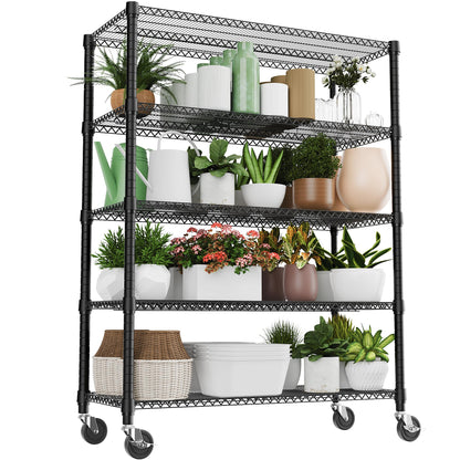 M MZG 3300LBS 53.1" W 5 Tiers Shelf Steel Storage Shelving Utility Shelving Unit Steel Organizer Wire Rack for Home,Kitchen,Office,Garage Black 23.6" D x 53.1" W x 73.6" H