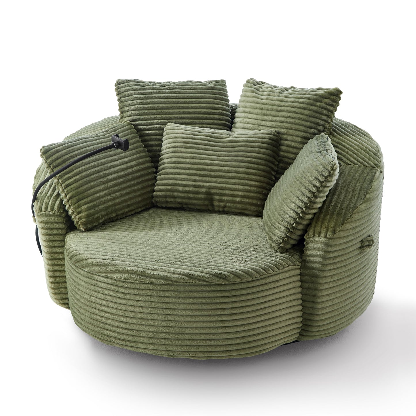 ERYE 360° Swivel Accent Barrel Chair Round Sofa Chaise with 5 Pillows and Adjustable Phone Holder, Modern Round Lazy Armchair for Living Room, Bedroom, Office and Hotel