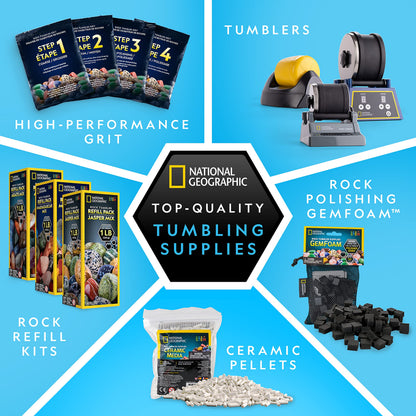 National Geographic Rock Tumbler Refill Kit - 5 lb. Mix of Rocks for Tumbling and Rough Gemstones - Rock Tumbler Supplies Include Rock Tumbler Grit and Polish Refill, and Unpolished Rocks