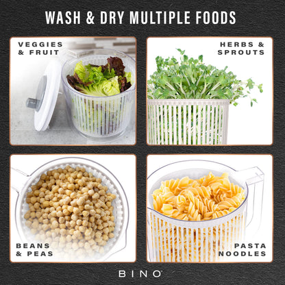 BINO | Salad Spinner - 2.6 Qt | Small Manual Lettuce Spinner with Built-in Draining System | Salad Spinner, Colander, and Water Pitcher in One | Fruit & Vegetable Basket Colander | Kitchen Gadgets