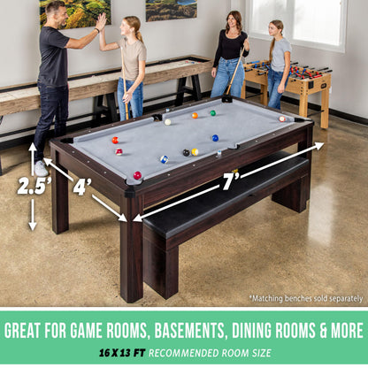 GoSports 7 ft 3 in 1 Pool, Dining, & Table Tennis Combo Table - Convertible Top Game Table with Billiards and Table Tennis Accessories