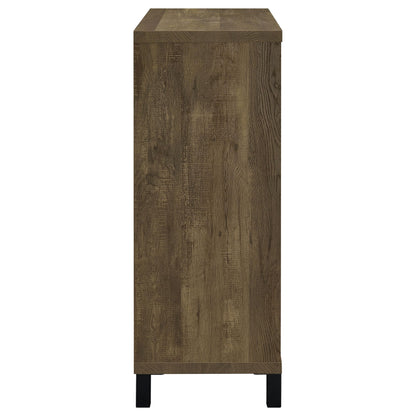 Coaster Home Furnishings Arlington Sliding Barn Door Home Bar Wine Cabinet, Rustic Farmhouse Liquor Cabinet with 3 Shelves, Stemware Rack, and Wine Racks, Oak
