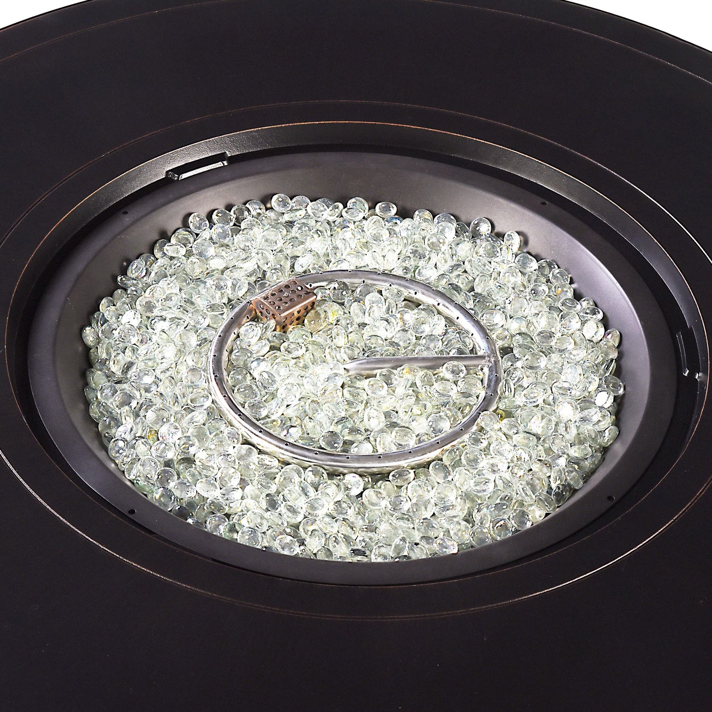Oakland Living Round 44 in. x 44 in. Aluminum Propane Fire Pit Table with Glass Beads, Two Covers, Lid, 57,000 BTUs in Copper Finish