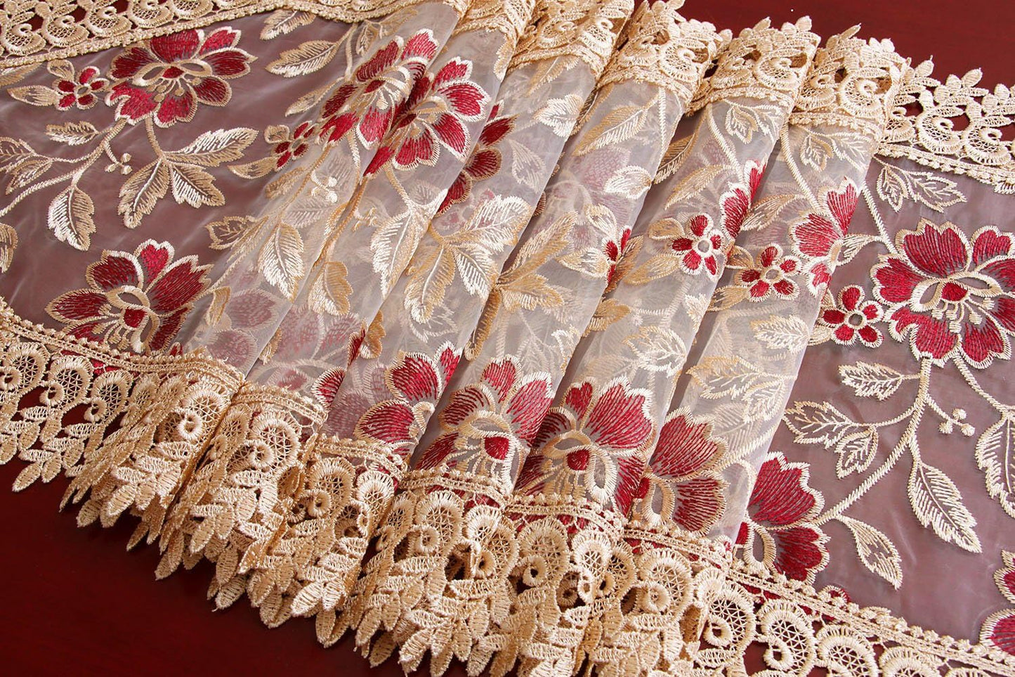 Grelucgo Small Short Burgundy Lace Doily Table Runners Dresser Scarves (13 x 36 inch)