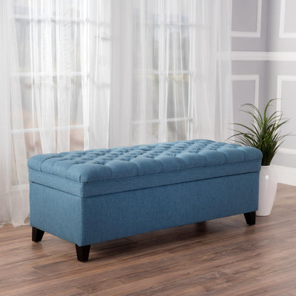 Ball & Cast 50" Upholstered Ottoman with Storage,Button Tufted End of Bed Bench with Safety Hinges and Wood Legs,Entryway Bench Extra Seating for Livingroom, Bedroom, Blue