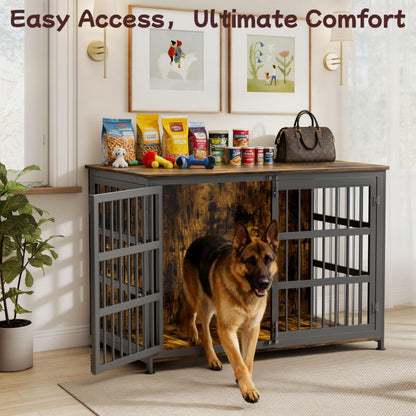 CABZOON 46'' Dog Crate Furniture Large Breed Dog Crate Dog Kennels for Inside Wooden Dog Crates End Table Heavy Duty Indoor Combination Cage for Medium to Large Dogs Walnut