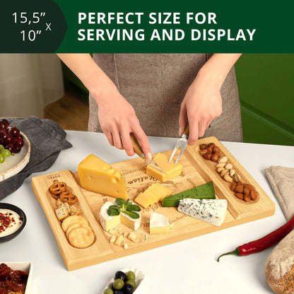ROYAL CRAFT WOOD Charcuterie and Cheese Board - Large Bamboo Cheese Board - Serving Tray Platter - House Warming Gifts New Home, Birthday Gifts for Mom Dad Women Men - 15.5"x10"