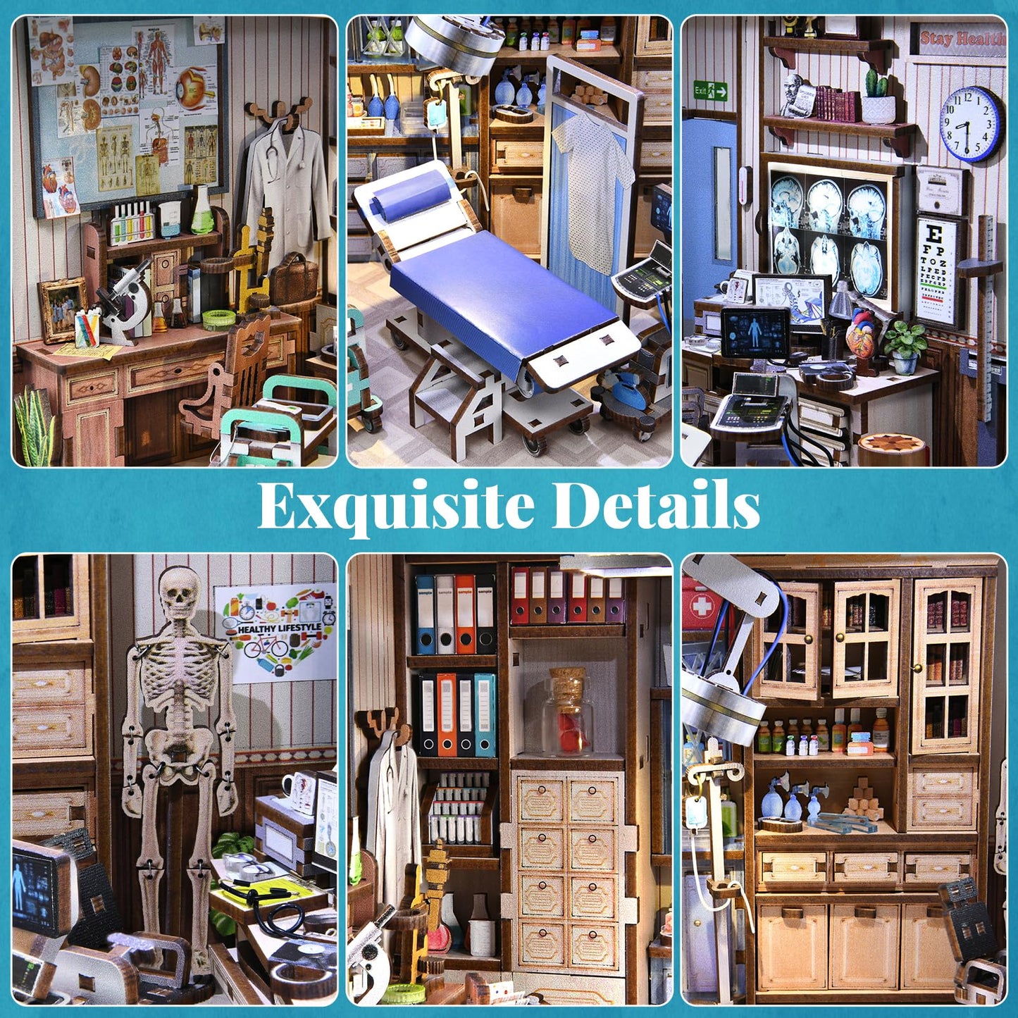 fifijoy Book Nook Kit - DIY Scene Miniature Kit, 3D Puzzle Miniature Dollhouse Booknook Kit, Bookshelf Insert Shelf Gifts for Book Lovers (Doctor's Office)