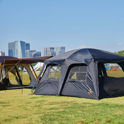 KTT Extra Large Tent 12 Person,Family Cabin Tents,Awning,2 Rooms,4 Doors and 4 Windows with Mesh,Straight Wall,Waterproof,Double Layer,Big Tent for Outdoor,Picnic,Camping,Family Gathering(Black)