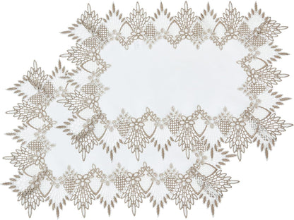 14x20 Set 2, (Set 2, White Linen Placemats of Neutral Earth Tones Beige Lace Coffee Table Topper Dresser Scarf Place