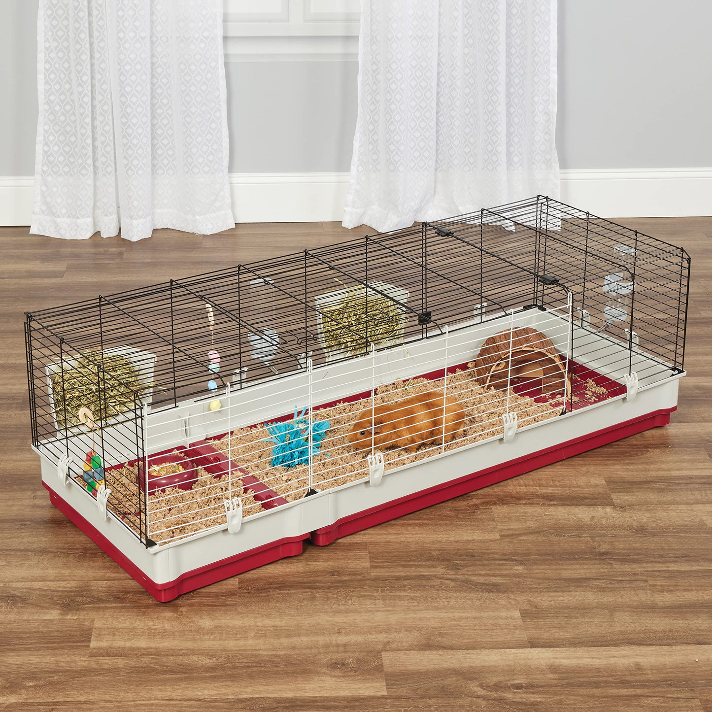 Midwest Homes for Pets Deluxe Rabbit & Guinea Pig Cage, XX-Large, White & Red