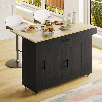 IRONCK Kitchen Island with Storage, 47.2in Rolling Island on Wheels, Kitchen Cart with Drop Leaf, Drawer and Towel Rack for Home, Dining Room