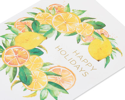 Papyrus Boxed Christmas Cards with Envelopes, Wishes of the Season, Citrus Wreath (14-Count)