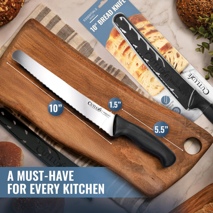 Cutluxe Bread Knife with Cover – 10" Razor-Sharp Serrated Stainless Steel Blade, Ergonomic Anti-Slip Handle – Perfect for Sourdough & Homemade Bread