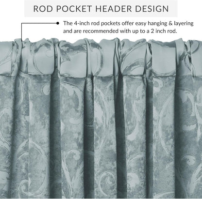 Elrene Home Fashions Mia Jacquard Scroll Blackout Valance, 52" x 19" (1 Valance), Blue