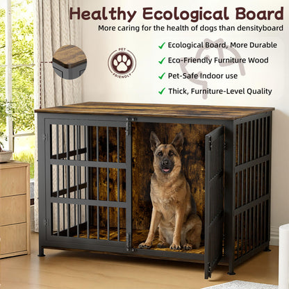 CABZOON 46'' Dog Crate Furniture Large Breed Dog Crate Dog Kennels for Inside Wooden Dog Crates End Table Heavy Duty Indoor Combination Cage for Medium to Large Dogs Walnut