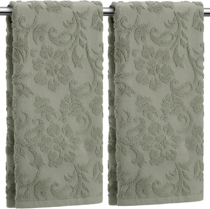 2 100% 13.7 29.5 Inch SmoothNovelty Pcs Olive Green Jacquard Hand Towels for Bathroom Floral Hand Towels Cotton