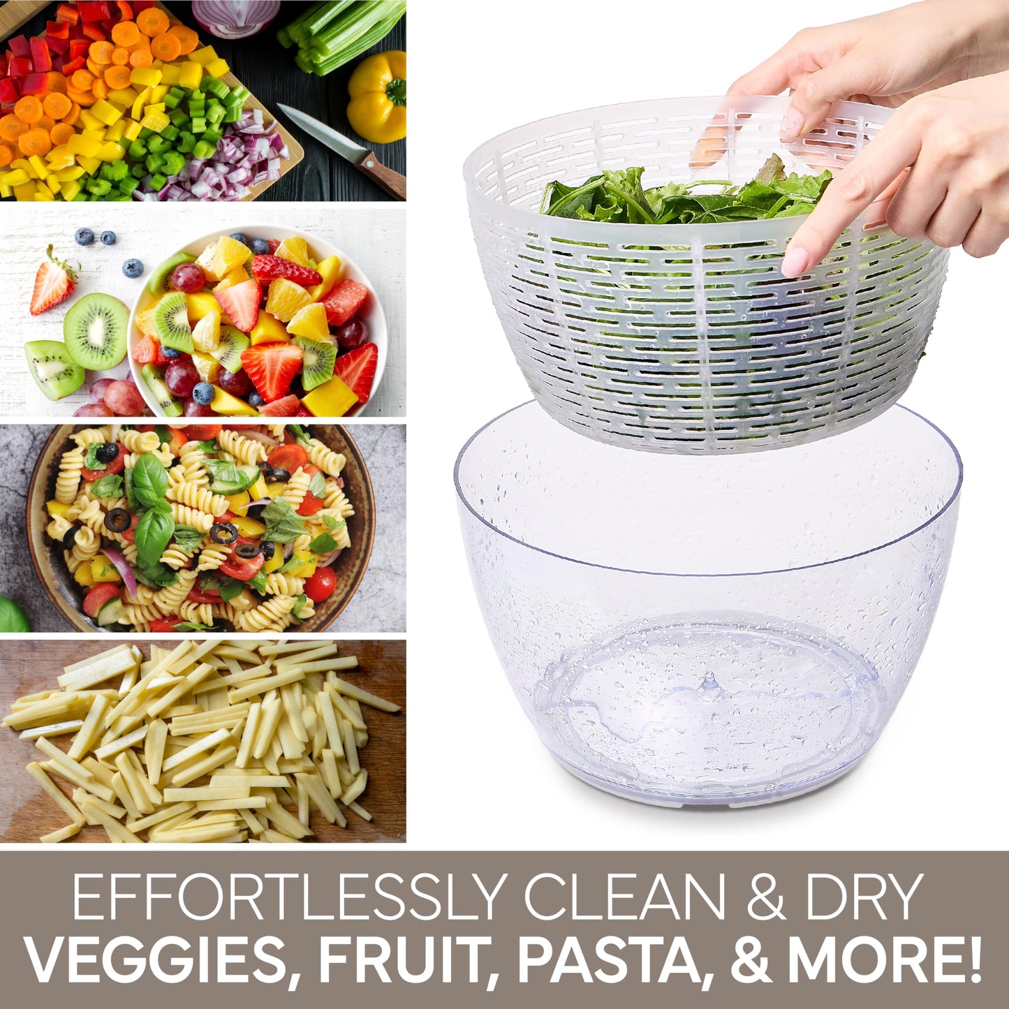 COOK WITH COLOR Electric Salad Spinner, Round 4.5L Capacity – Fast Drying & Easy Spin for Fresh Greens, Cream