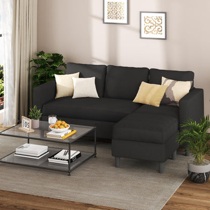 Shintenchi L Shaped Sectional Sofa Couch,Convertible Modular Sofas with Movable Ottoman,3-Seat Upholstered Corduroy Couch,Small Couches for Living Room,Apartment,Office(Black)