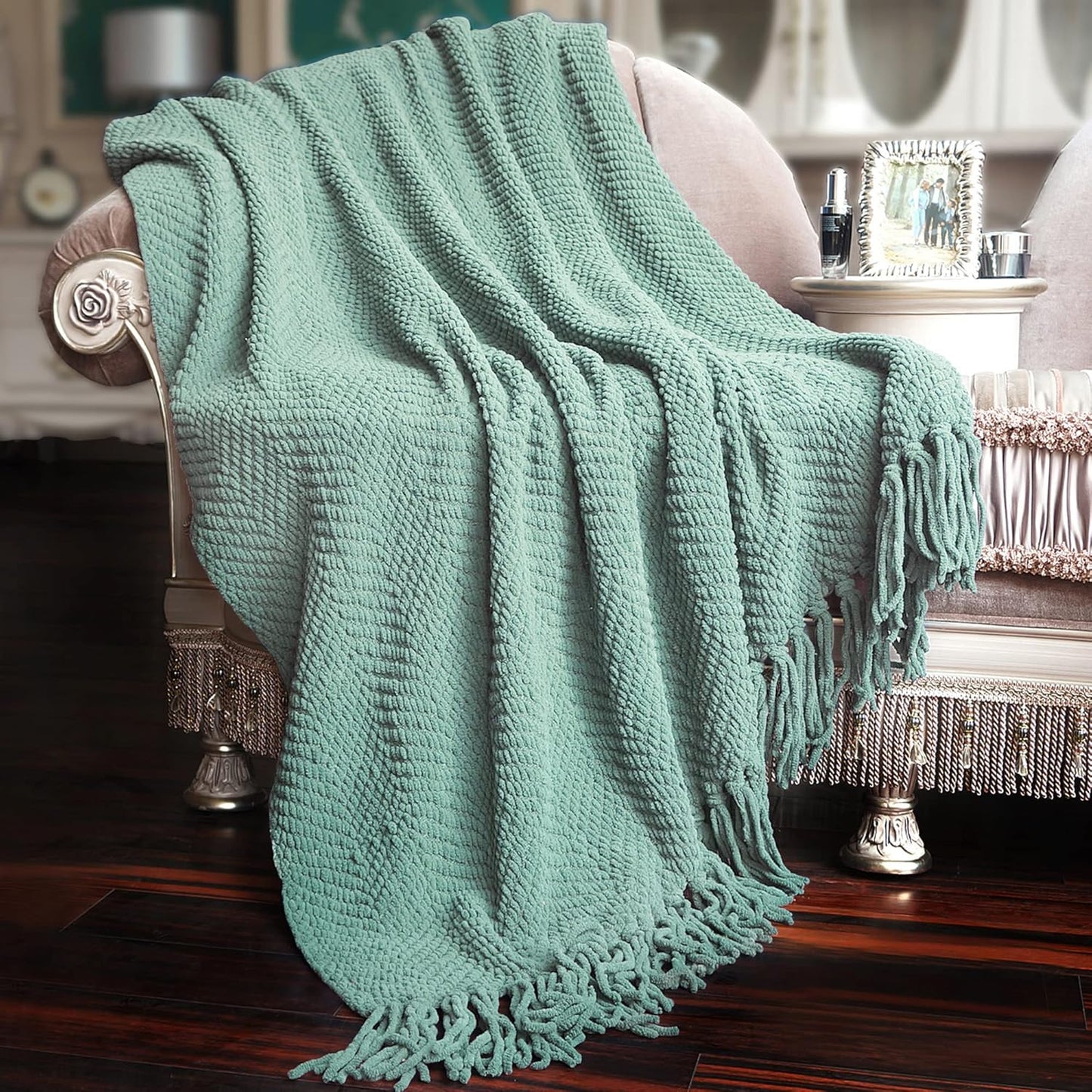 Home Soft Things Throw Blanket, Knitted Tweed, 50'' x 60'', Silver Blue, Cozy Warm Comfortable