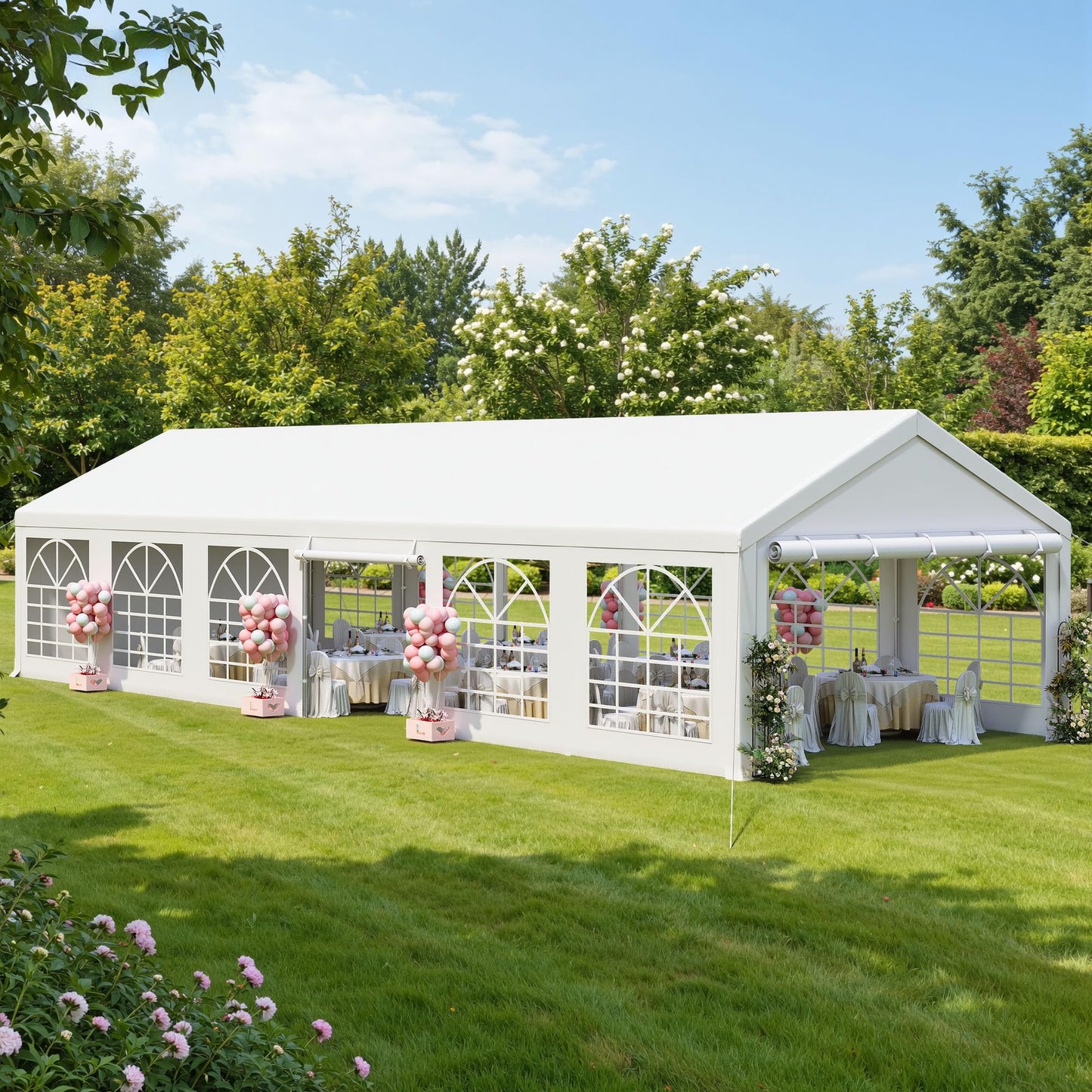 DWVO 20'×40' Party Tent, Heavy Duty Waterproof Outdoor Canopy with Removable Sidewalls & Roll-up Door, Heavy-Duty Steel Frame Built-in Sandbags for Outdoor Weddings, BBQ, Parties Camping