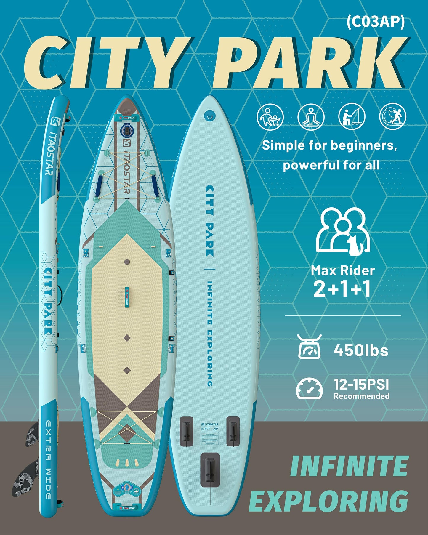 iTAOSTAR C03A 35" Super Wide Paddle Board, More Fun Inflatable Paddle Board with 5 Fins, 12 Foot Stand Up Paddle Board with Premium SUP Accessories for Adults of All Skill Levels