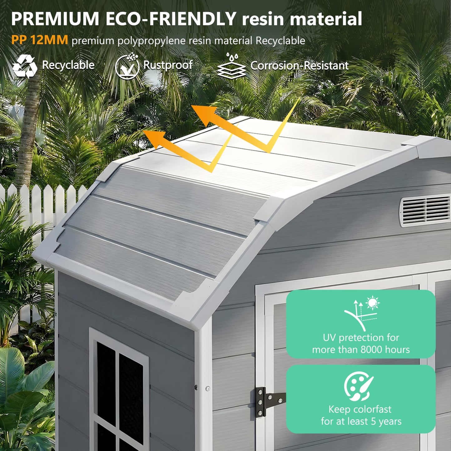 6x4.5 ft Resin Outdoor Storage Shed with Floor, Plastic Storage Shed with Lockable Door, Outside Shed Perfect to Store Patio Furniture, GardenTools Bike Accessories, Lawn Mower