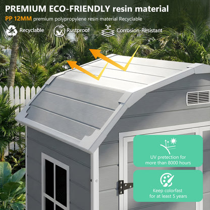 6x4.5 ft Resin Outdoor Storage Shed with Floor, Plastic Storage Shed with Lockable Door, Outside Shed Perfect to Store Patio Furniture, GardenTools Bike Accessories, Lawn Mower