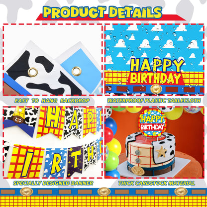 Two Infinity and Beyond Birthday Decorations Cartoon Story 2nd Birthday Party Supplies Include Balloon Arch Banner Backdrop Tablecloth Crown for Toy Themed Party Decor