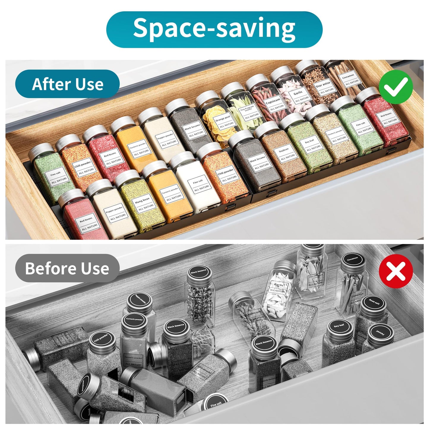 BOIVSHI Spice Drawer Organizer, 4 Tier Metal Spice Organizer for Drawer Insert, Spice Organization for Drawer, Kitchen, Countertop, Pantry (Jars Not Included)