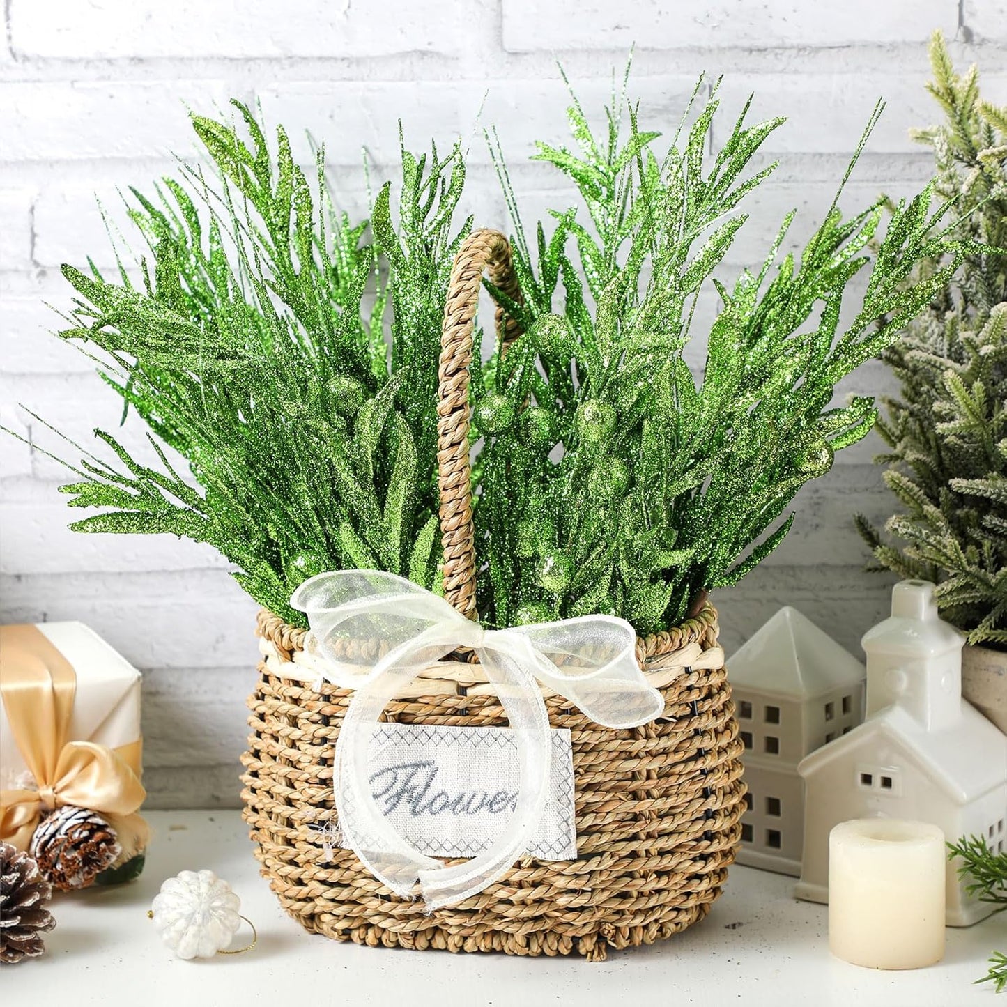 20 18.8'' Giegxin Pcs Christmas Artificial Glitter Berry Stems - Glitter Berry Branches Ornaments Christmas Tree Picks