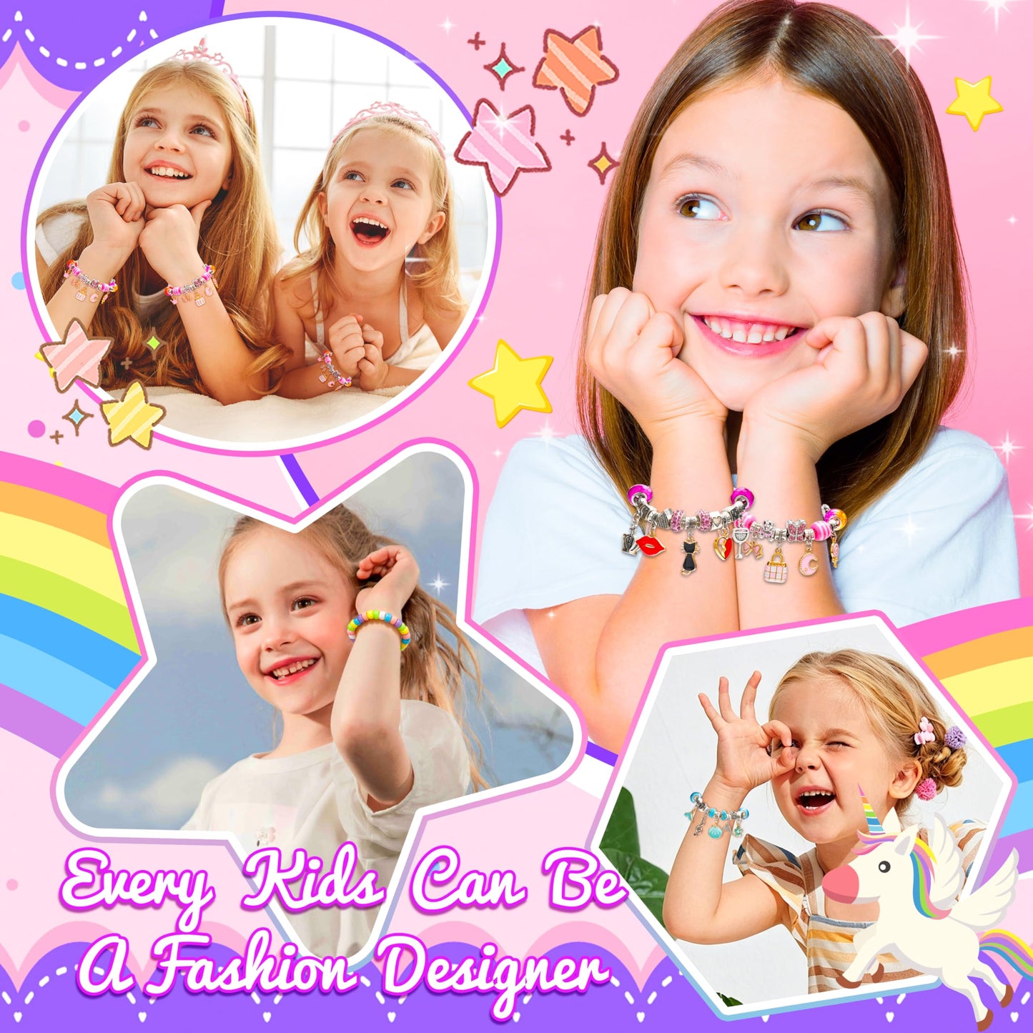 AMAZING TIME 130 Pcs Charm Bracelet Making Kit, Jewelry Toy for Girl Age 8-12 Beads Craft Set for 5 6 7 8 9 10 11 12 Year Old Teenage Birthday Gift