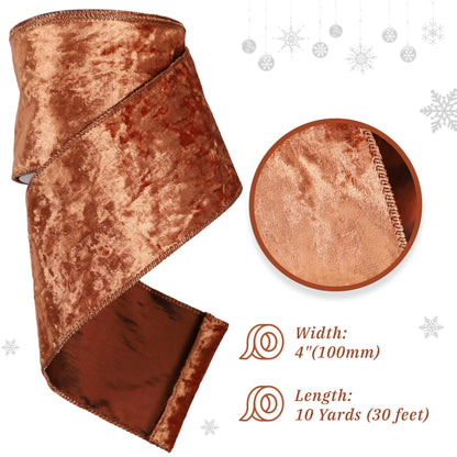 MAYREEL 4 Inch Copper Crushed Velvet Ribbon Wired Extra Wide Bronze for Christmas Decorations Gift Wrapping Wreaths Tree Toppers 10 Yards