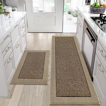 BEQHAUSE Kitchen Rugs and Mats Set of 2 Non-Slip Kitchen Mats for Floor, Absorbent and Stain Resistant Kitchen Runner, Machine Washable Rugs for Kitchen, Laundry & Sink, 24"x36"+24"x60", Taupe