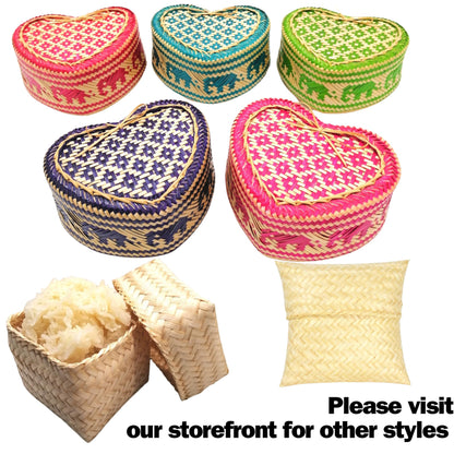 Sticky Rice Basket, Bamboo Rice Container, Kratip Zig Zig Woven 3.5 Inches Steamed Sticky Rice Bowl, Thailand Handmade Serving Basket, Original Bamboo Color, Thai Laos Kratib (Zig Zack Pack of 2)