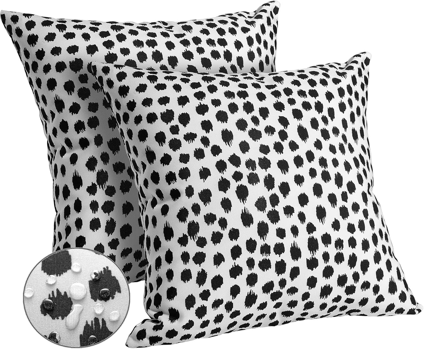 Outdoor Pillow Covers 18x18 Set of 2, Black Polka Dot Waterproof Decorative Cases for Summer Outdoor Sofa Bed Cushion