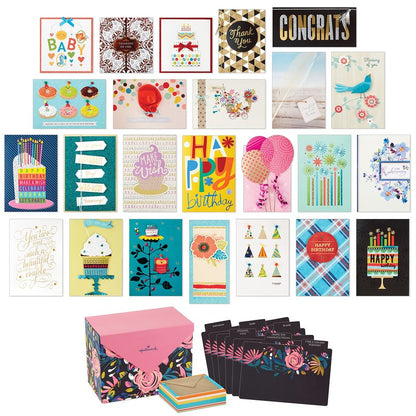 Hallmark Pack of 24 Handmade Assorted Boxed Greeting Cards, Modern Floral—Birthday/ Baby Shower Cards, Wedding/ Sympathy Cards, Thinking of You/ Thank You Cards