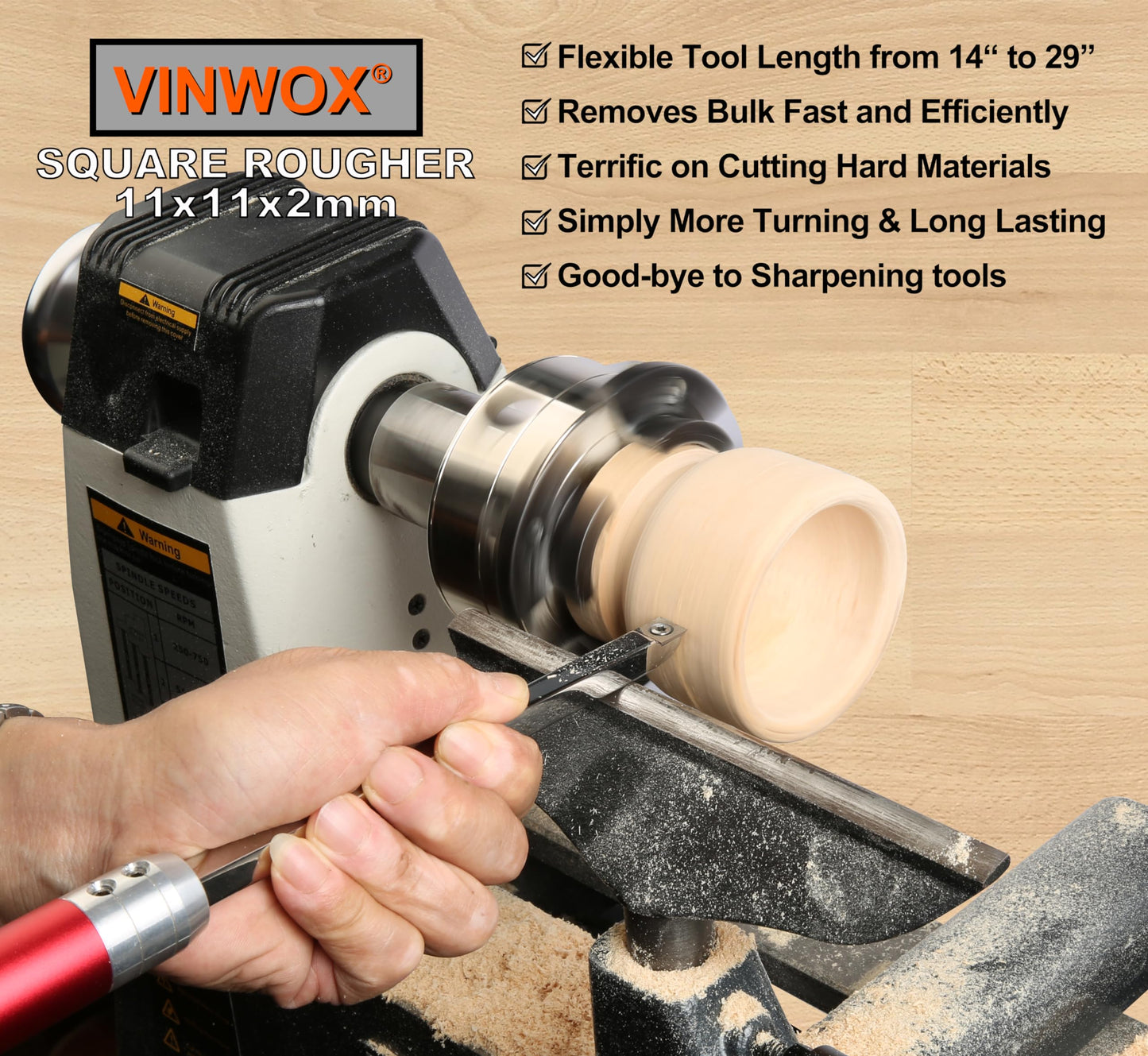VINWOX 9 PCS Carbide Wood Lathe Turning Tool Set, Pen Turning tools, Including Swan Neck Hollower, Rougher, Finisher, Detailer, Aluminum Handles from 14" to 29", Fine Polished Stainless Steel Shank