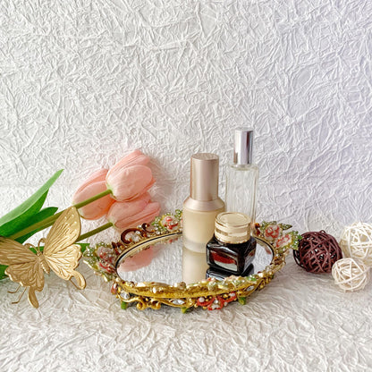 Pasiir Gold Mirror Vanity Tray, Hand Painted Decorative Jewelry Tray, Metal Makeup Tray for Vanity, Dresser, Countertop