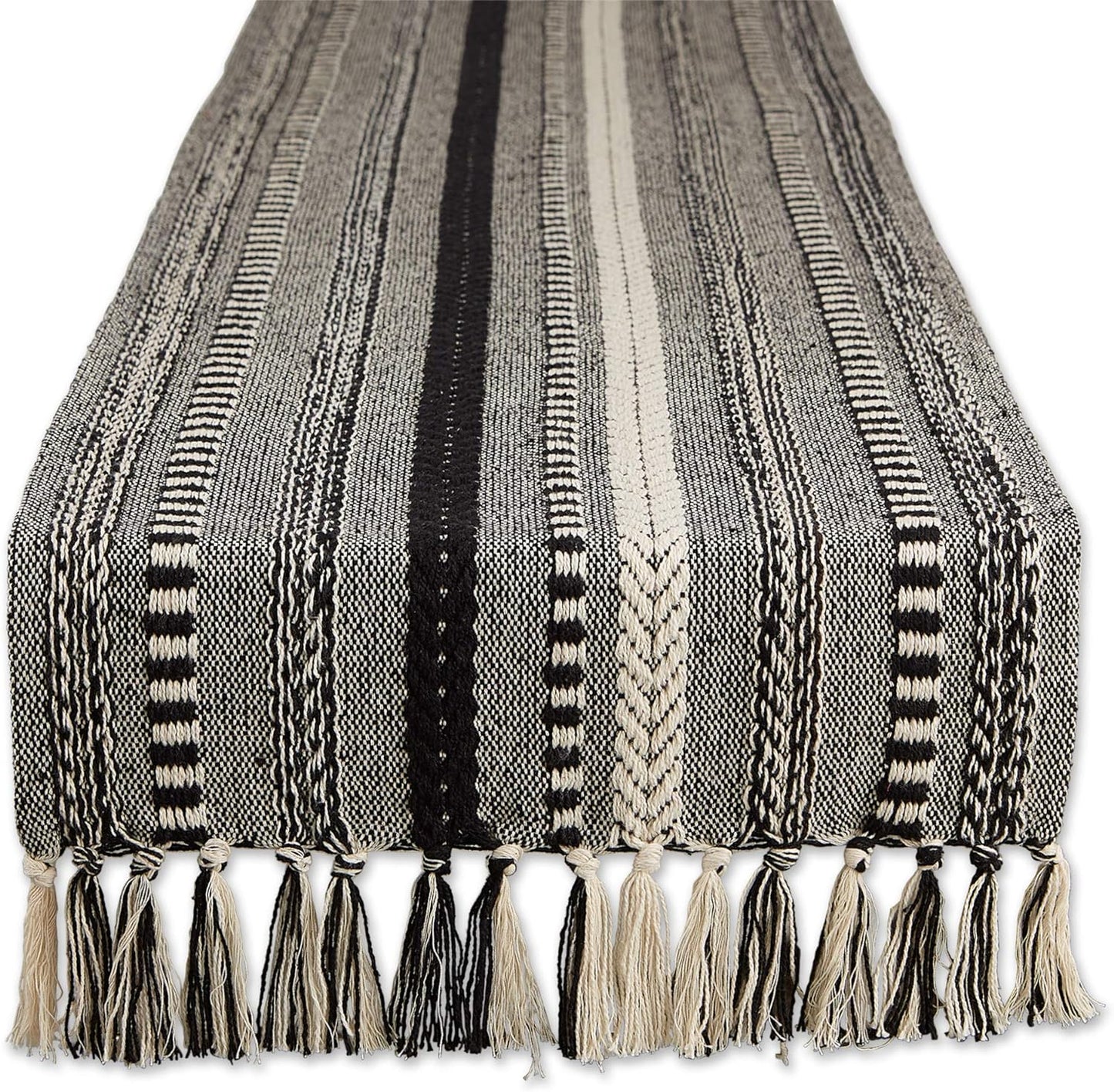 15x72 (15x77, DII Farmhouse Braided Stripe Table Runner Collection, Fringe Included), Black