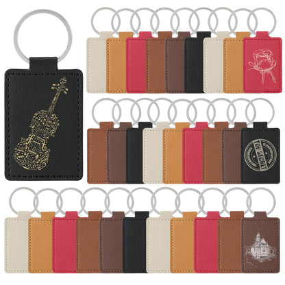 30 Pcs DIY Leather Key Fob Blanks Kit Rectangular PU Leather Keychains with Metal Keychain Rings 6 Colors for Laser Engraving Stamping Painting Working Key chain Craft Supplies Unique Gift Making