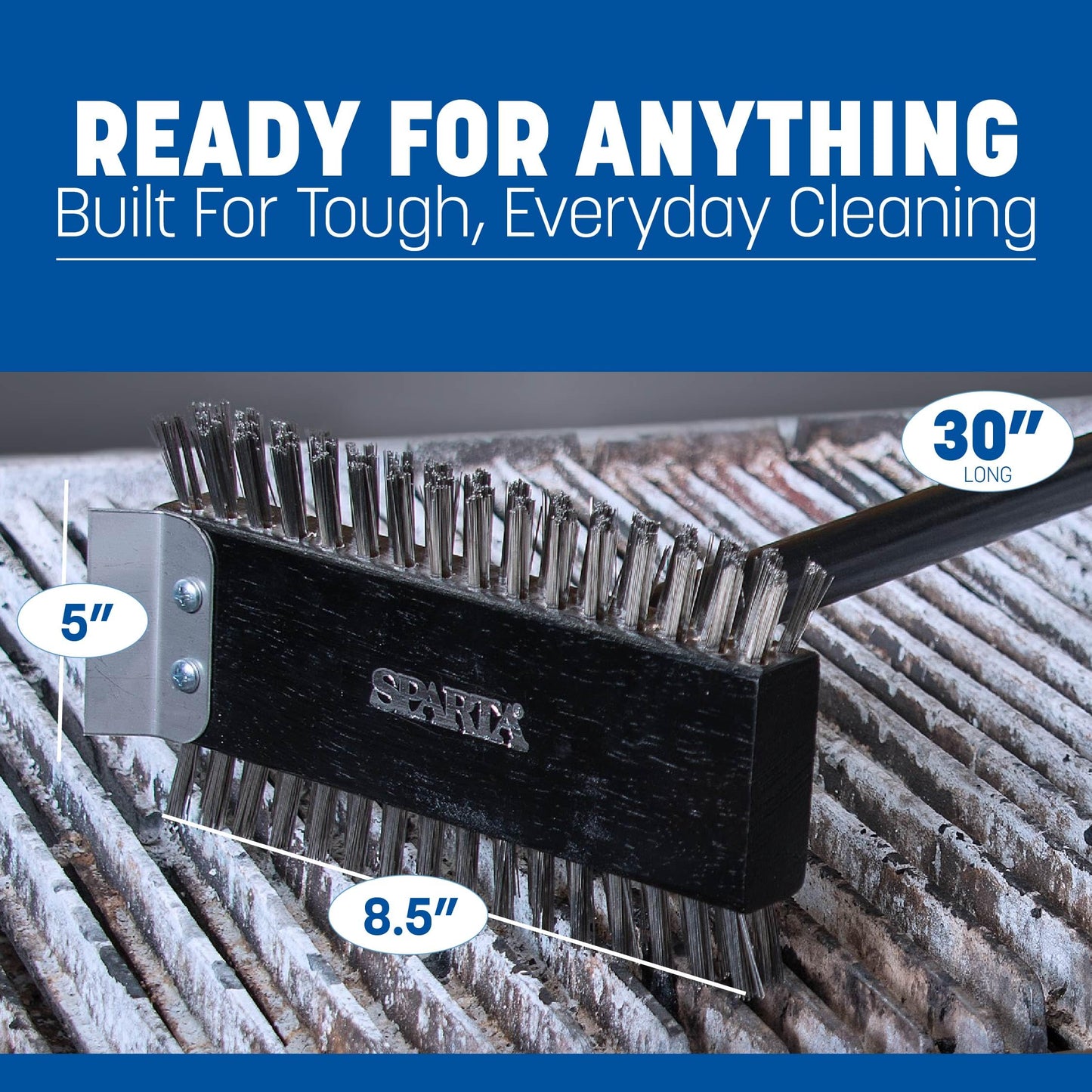 SPARTA 4029000 Stainless Steel Grill Brush, Grill Scraper With Metal Bristles, 30.5 Inches, Black