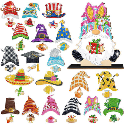 Yalikop 40 Pcs Diamond Painting Gnome Decor Interchangable Diamond Art Gnome Sign DIY Holiday Seasonal Decor Desktop Ornaments for Xmas Home Tiered Tray Decoration