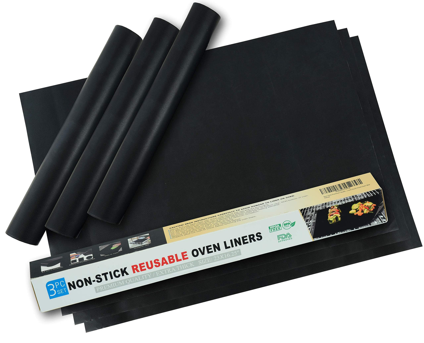 Oven Liners for Bottom of Oven – Heavy Duty Non Stick Reusable Oven Liner for Gas & Electric Ovens – Oven Mat for Bottom of Oven – Heat Resistant to 500°F, 23x16.25", 3 Pack